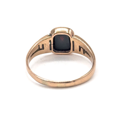 Victorian Bloodstone Signet Ring "H" in Rose Gold