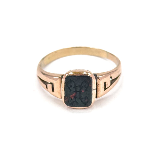 Victorian Bloodstone Signet Ring "H" in Rose Gold