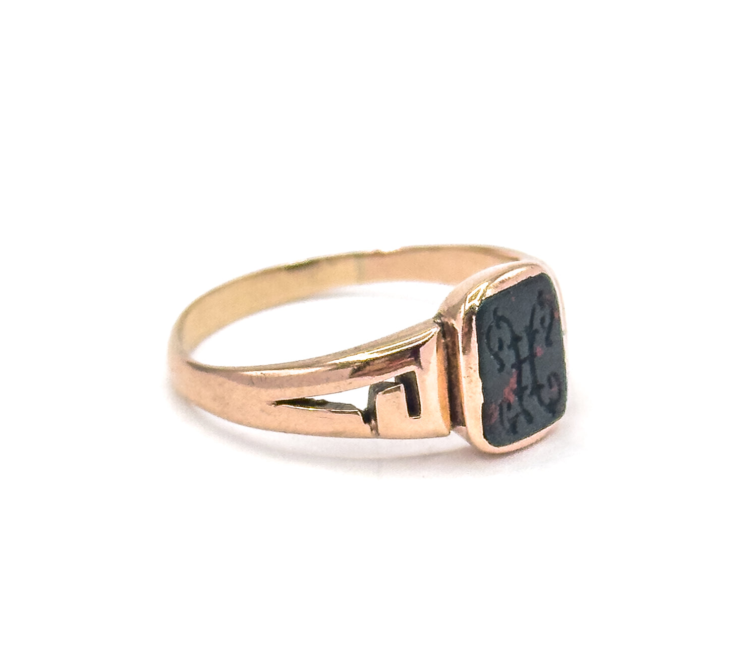 Victorian Bloodstone Signet Ring "H" in Rose Gold