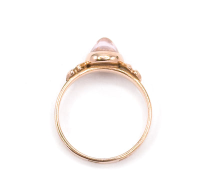 Vintage Russian Ring with Pink Cabochon Quartz in Rose Gold