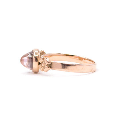 Vintage Russian Ring with Pink Cabochon Quartz in Rose Gold
