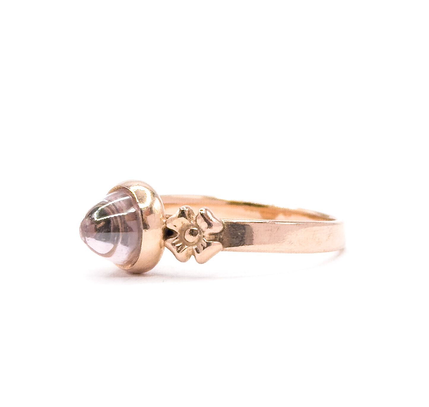 Vintage Russian Ring with Pink Cabochon Quartz in Rose Gold
