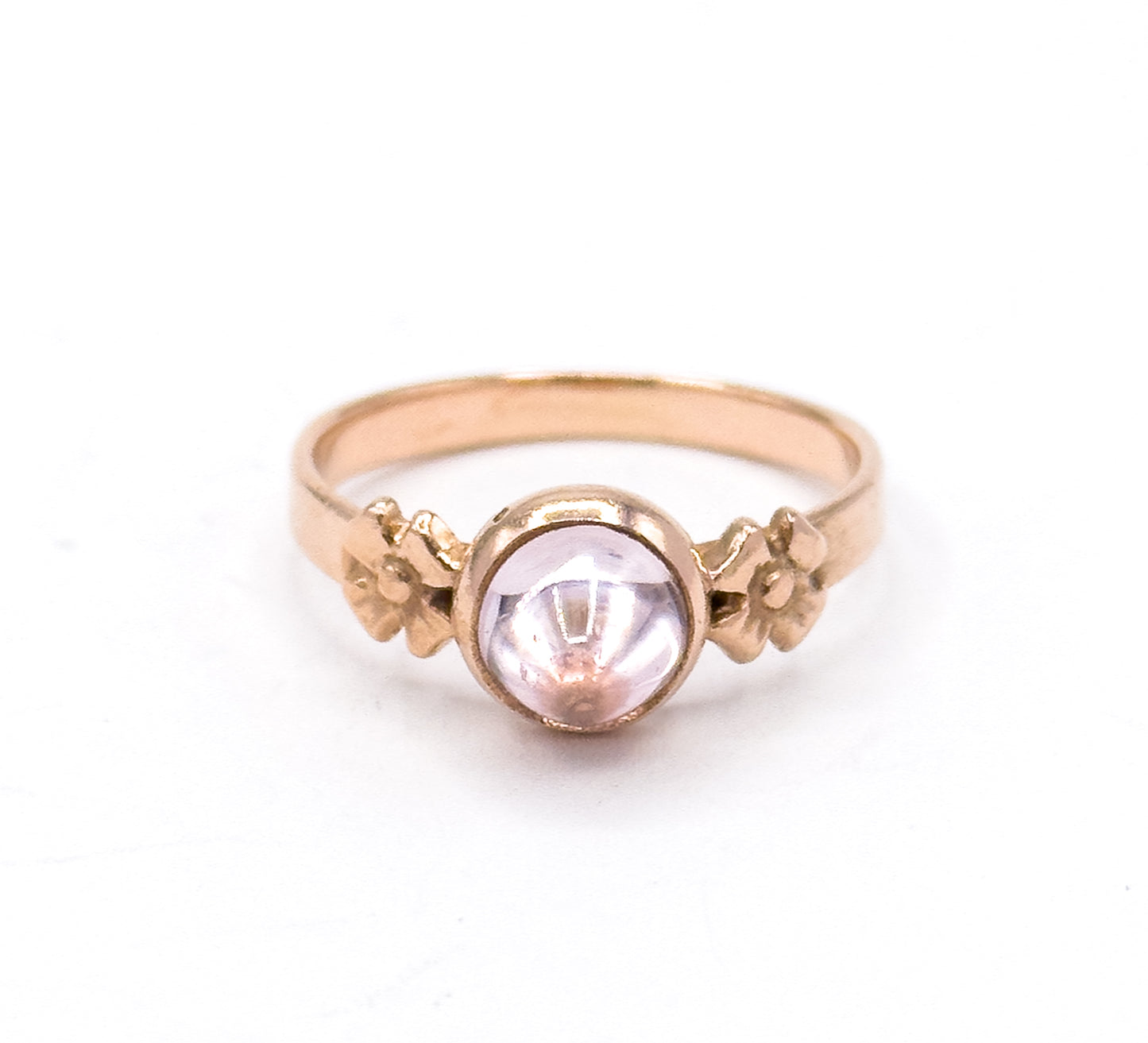 Vintage Russian Ring with Pink Cabochon Quartz in Rose Gold
