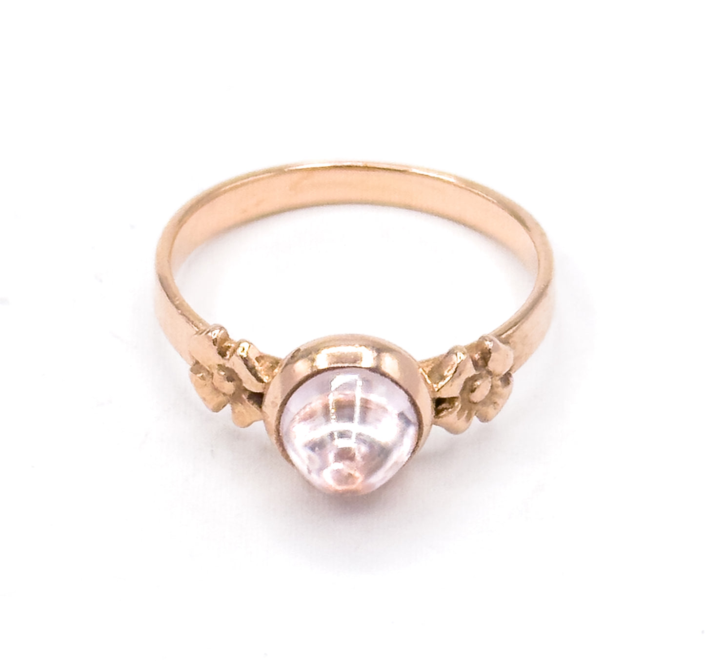 Vintage Russian Ring with Pink Cabochon Quartz in Rose Gold