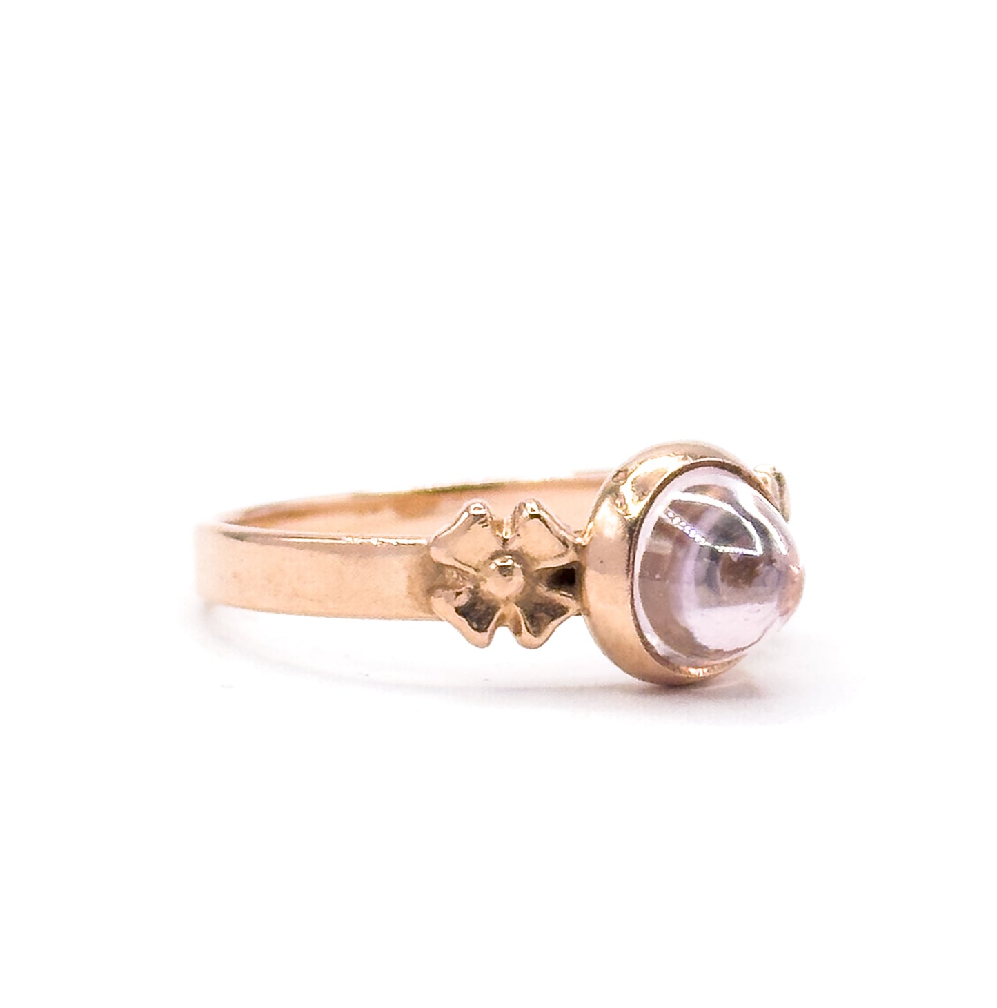 Vintage Russian Ring with Pink Cabochon Quartz in Rose Gold