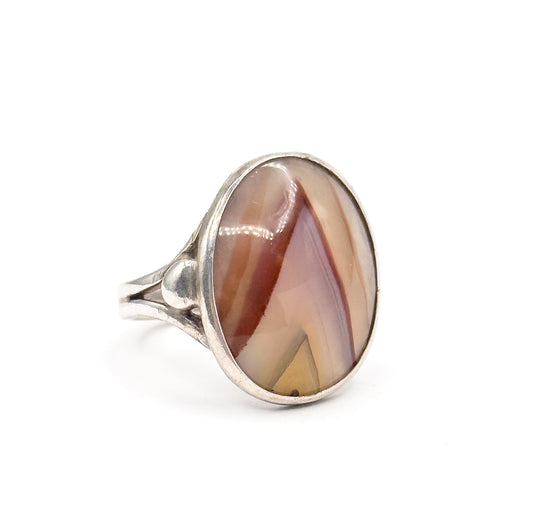 Vintage Striated Agate Ring in Silver