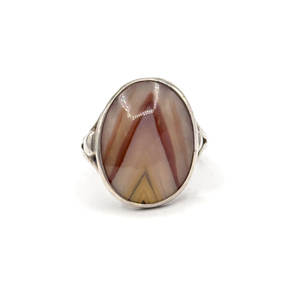 Vintage Striated Agate Ring in Silver