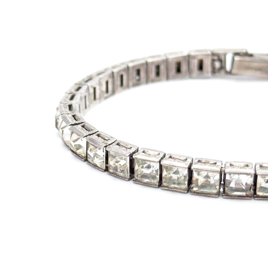 Art Deco Paste Glass Line Bracelet in Silver