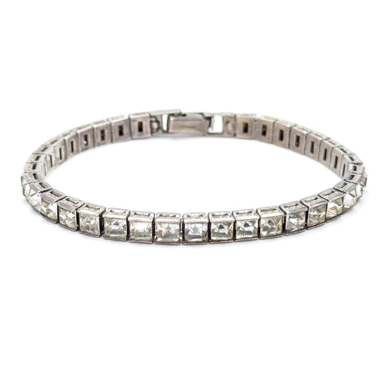 Art Deco Paste Glass Line Bracelet in Silver