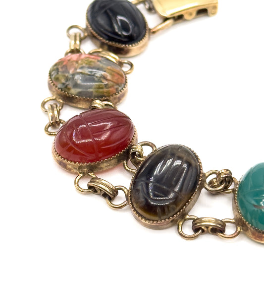 Vintage Multistone Scarab Bracelet with Gold Wash