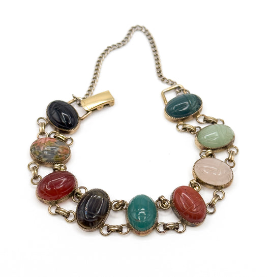 Vintage Multistone Scarab Bracelet with Gold Wash