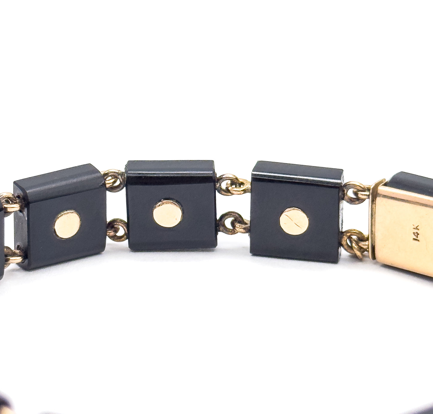 Antique Onyx & Seed Pearl Star Bracelet in 14K Gold