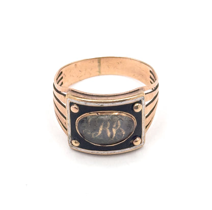 Georgian Enamel Sentimental Mourning Ring with Hairwork Compartment