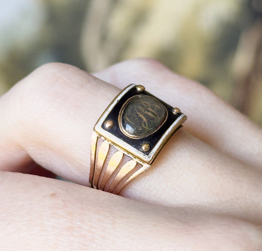 Georgian Enamel Sentimental Mourning Ring with Hairwork Compartment