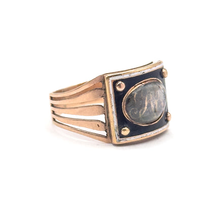Georgian Enamel Sentimental Mourning Ring with Hairwork Compartment