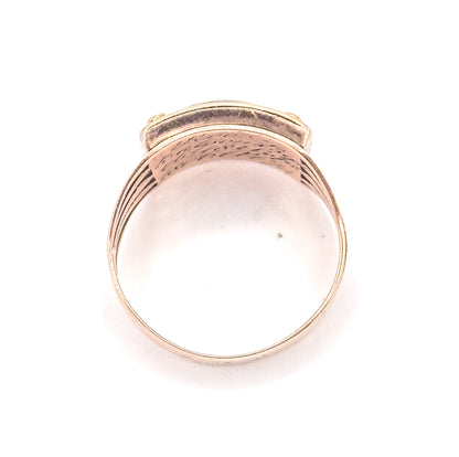 Georgian Enamel Sentimental Mourning Ring with Hairwork Compartment