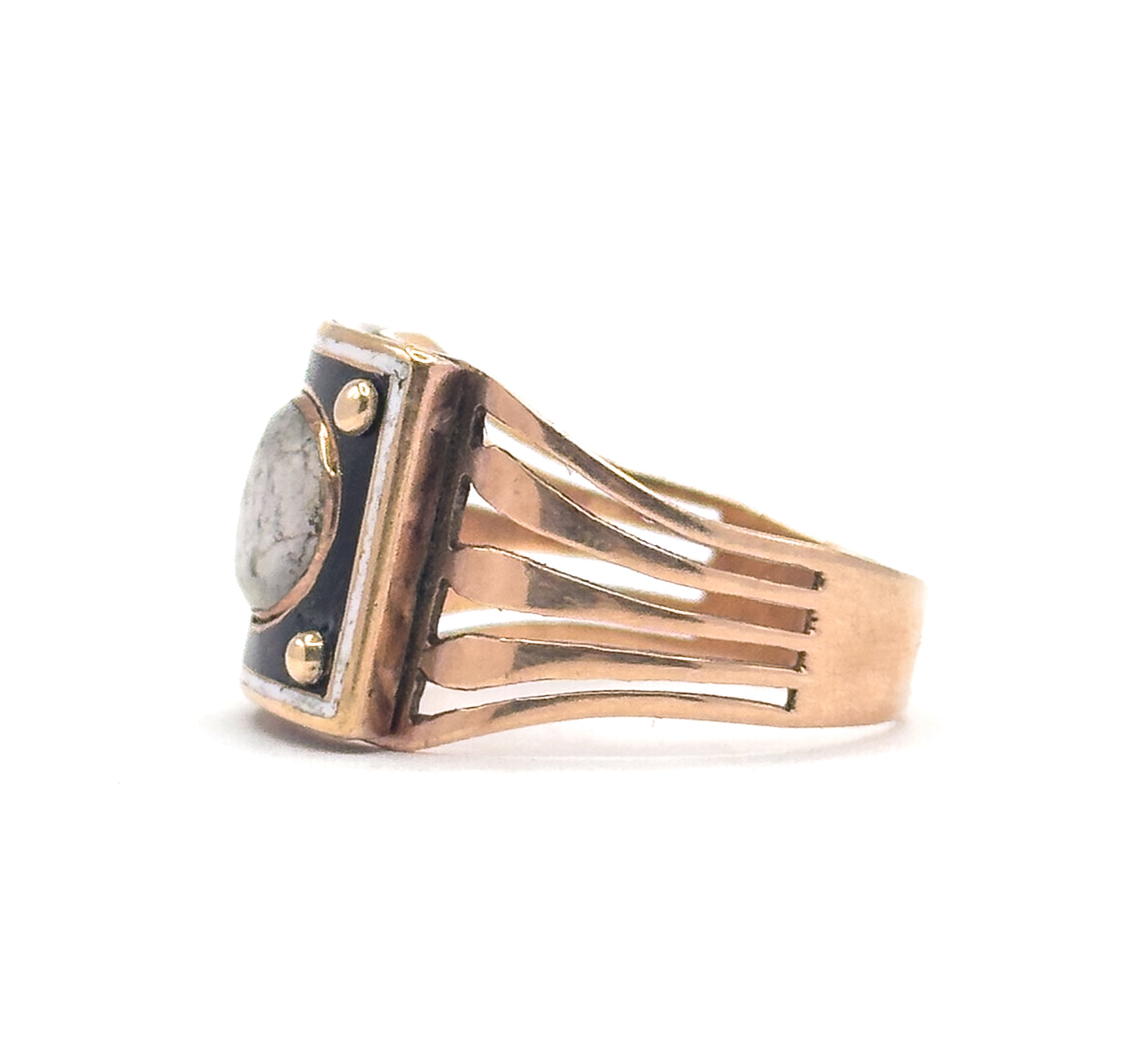 Georgian Enamel Sentimental Mourning Ring with Hairwork Compartment