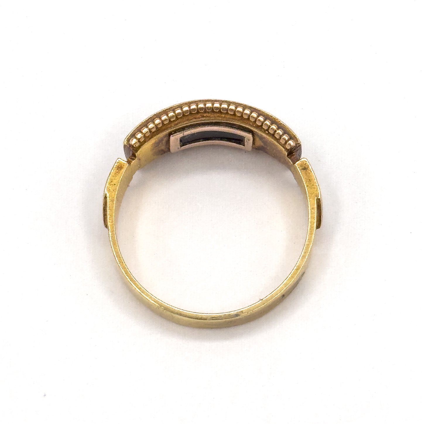 Victorian Pearl & Enamel Mourning Ring in 15K Yellow Gold, Hallmarked