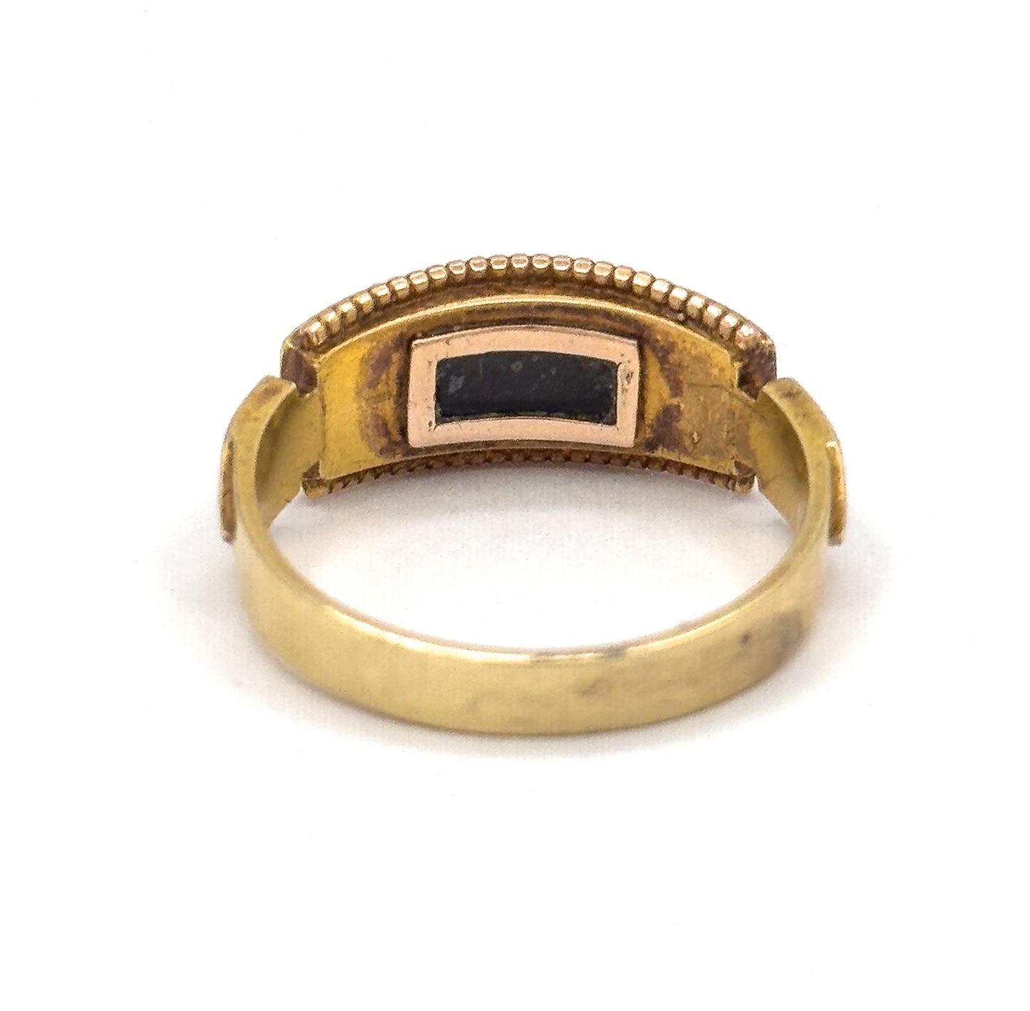 Victorian Pearl & Enamel Mourning Ring in 15K Yellow Gold, Hallmarked