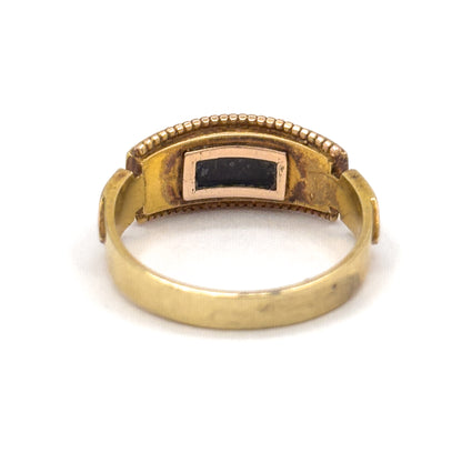Victorian Pearl & Enamel Mourning Ring in 15K Yellow Gold, Hallmarked