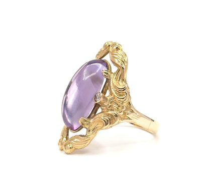 Vintage Cabochon Amethyst & Diamond Ring in 12K Gold