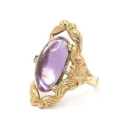 Vintage Cabochon Amethyst & Diamond Ring in 12K Gold