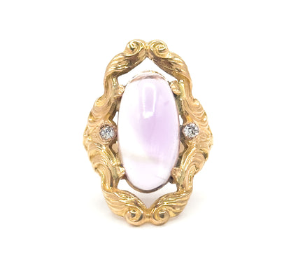Vintage Cabochon Amethyst & Diamond Ring in 12K Gold