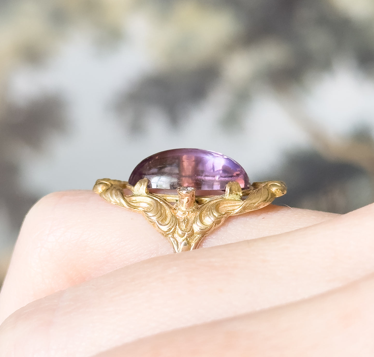 Vintage Cabochon Amethyst & Diamond Ring in 12K Gold