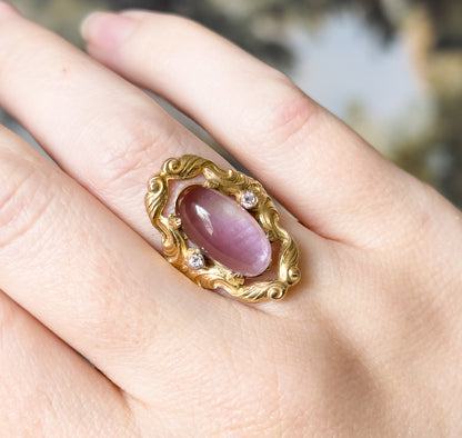 Vintage Cabochon Amethyst & Diamond Ring in 12K Gold