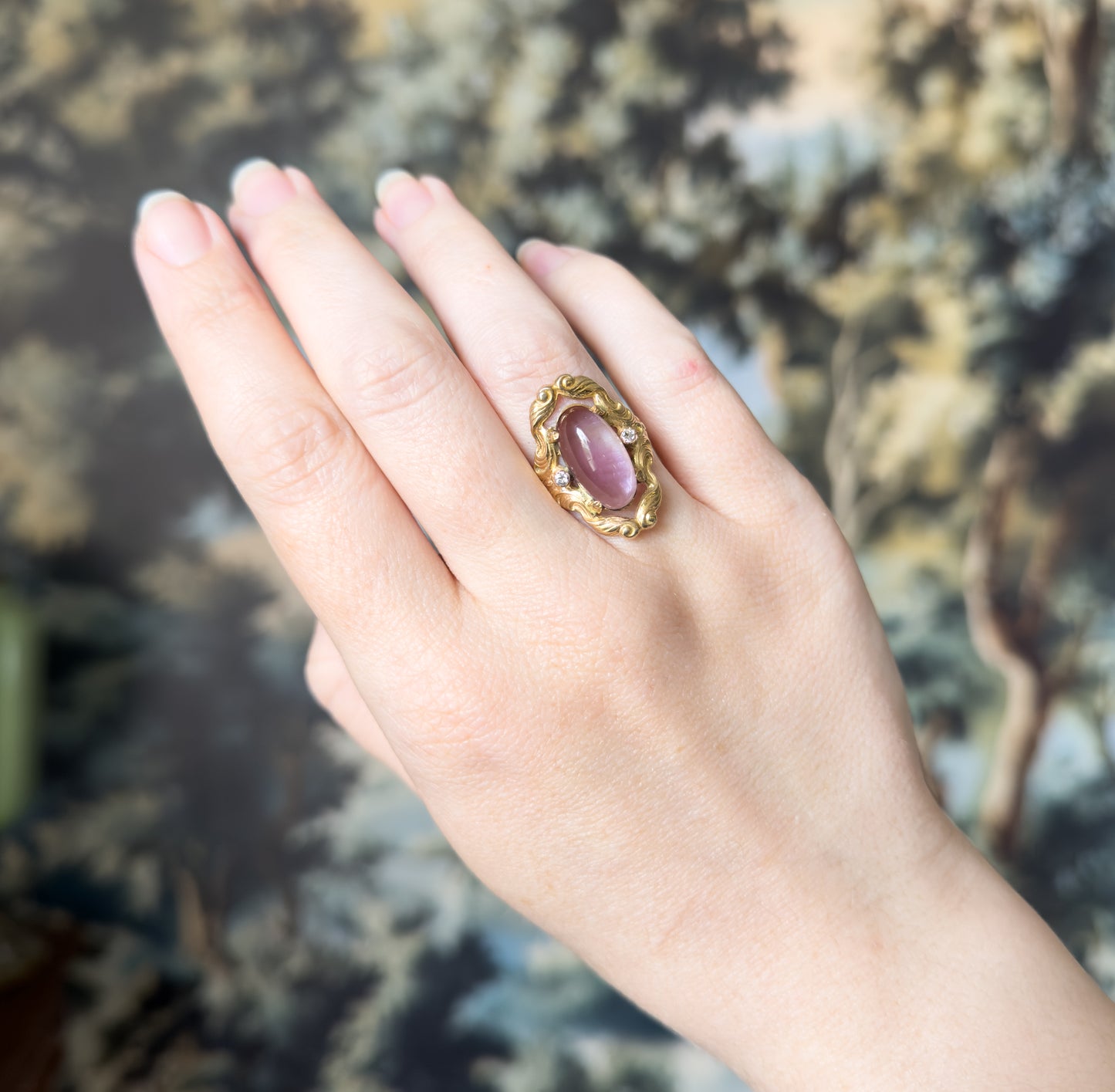 Vintage Cabochon Amethyst & Diamond Ring in 12K Gold