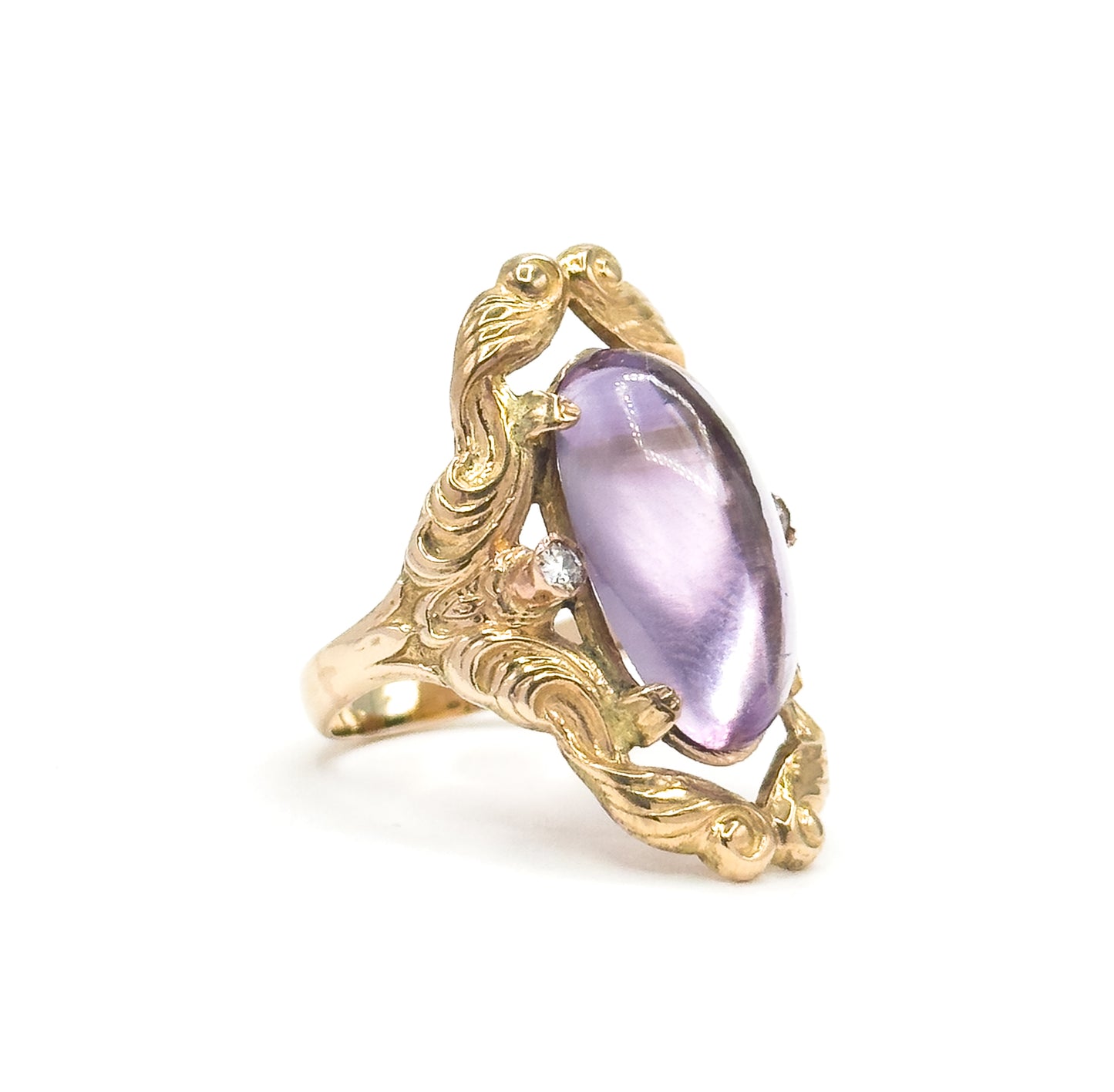 Vintage Cabochon Amethyst & Diamond Ring in 12K Gold