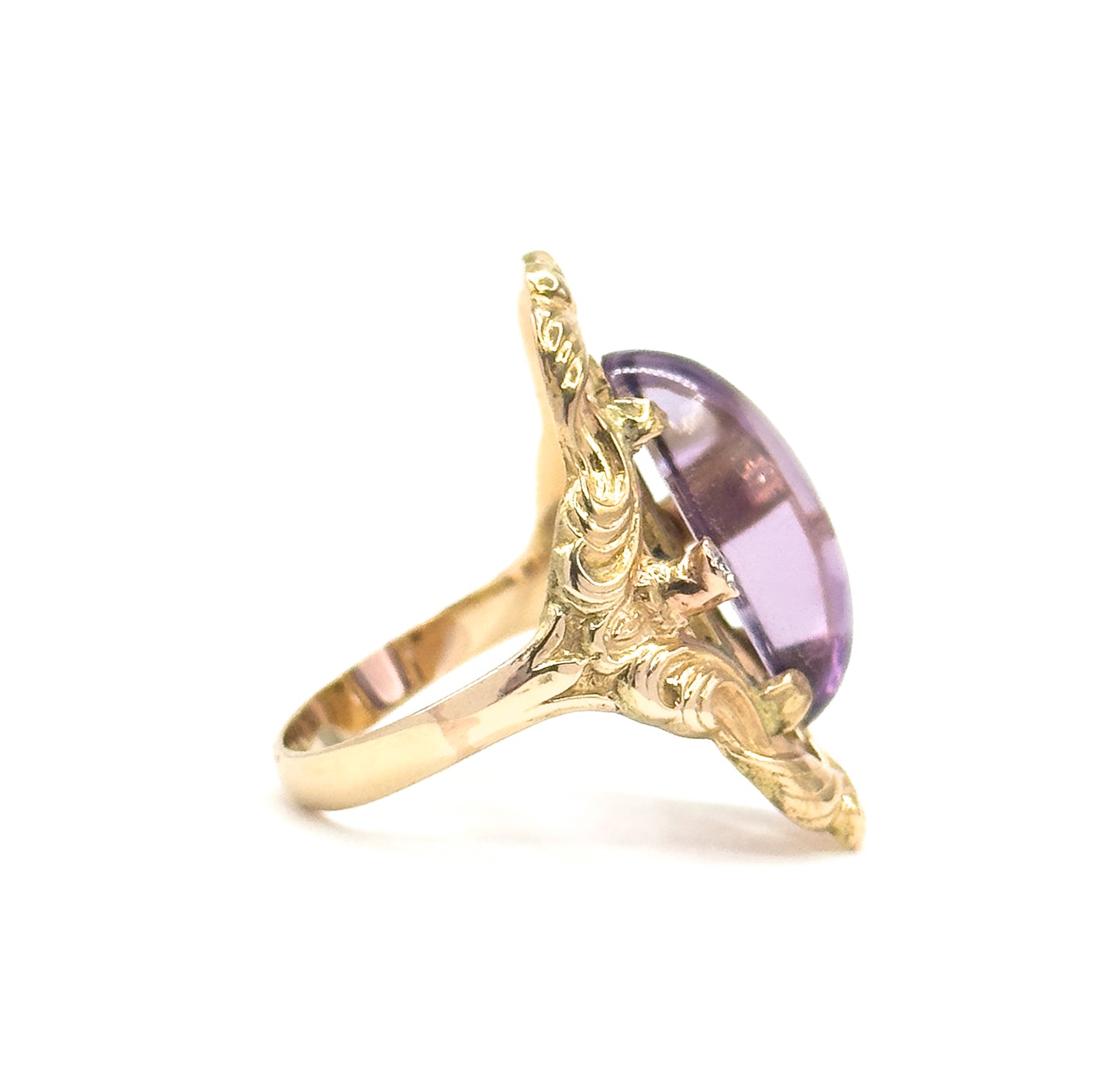 Vintage Cabochon Amethyst & Diamond Ring in 12K Gold
