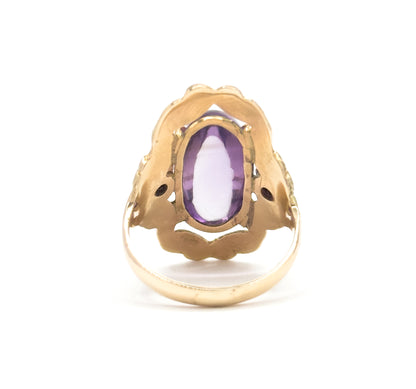 Vintage Cabochon Amethyst & Diamond Ring in 12K Gold