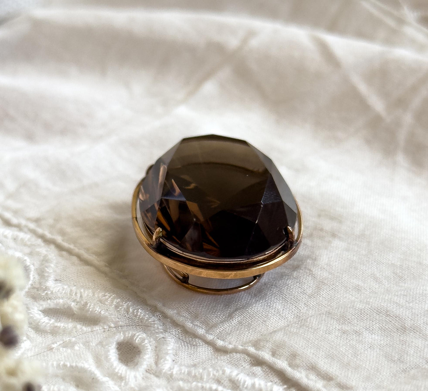 Vintage 42CT Smoky Quartz Pendant in 14K Gold Large Quartz Pendant