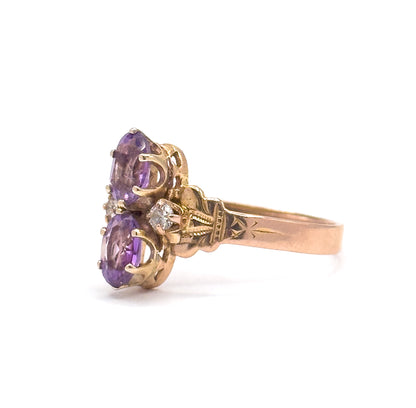 Antique Amethyst & Diamond Moi et Toi Ring in 14K Rose Gold