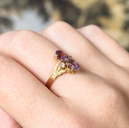 Antique Amethyst & Diamond Moi et Toi Ring in 14K Rose Gold
