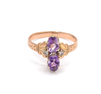 Antique Amethyst & Diamond Moi et Toi Ring in 14K Rose Gold