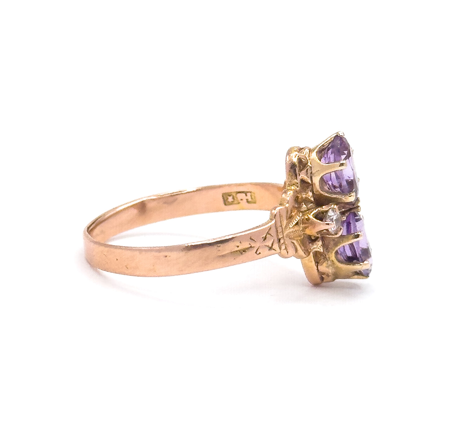 Antique Amethyst & Diamond Moi et Toi Ring in 14K Rose Gold