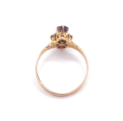Antique Amethyst & Diamond Moi et Toi Ring in 14K Rose Gold