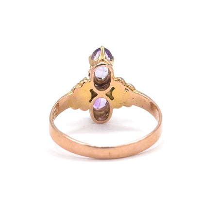 Antique Amethyst & Diamond Moi et Toi Ring in 14K Rose Gold