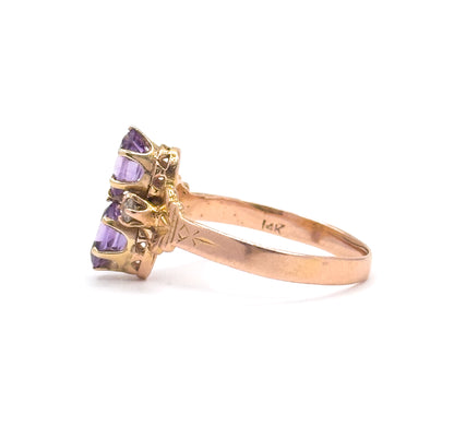 Antique Amethyst & Diamond Moi et Toi Ring in 14K Rose Gold