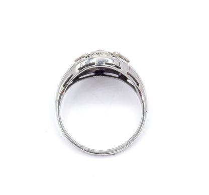 Art Deco Diamond & Synthetic Sapphire Filigree Ring in White gold