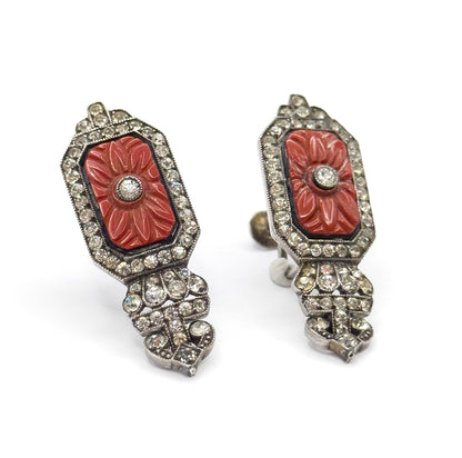 Art Deco Paste & Molded Glass Drop Earrings in Sterling Silver