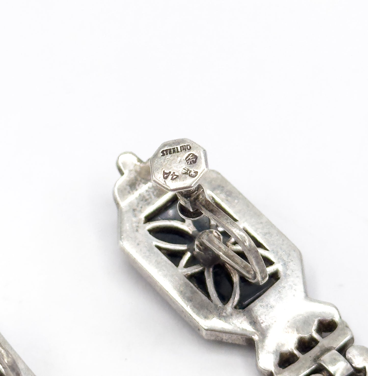 Art Deco Paste & Molded Glass Drop Earrings in Sterling Silver