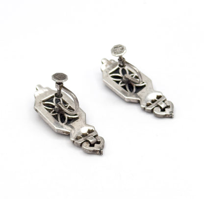 Art Deco Paste & Molded Glass Drop Earrings in Sterling Silver