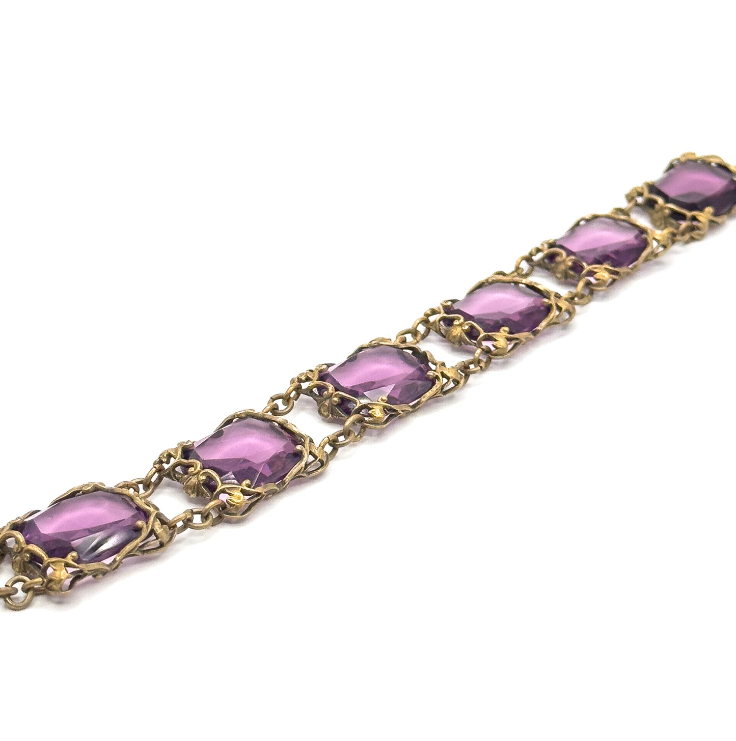 Art Nouveau Purple Paste Floral Bracelet in Base Metal