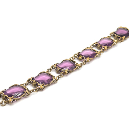 Art Nouveau Purple Paste Floral Bracelet in Base Metal