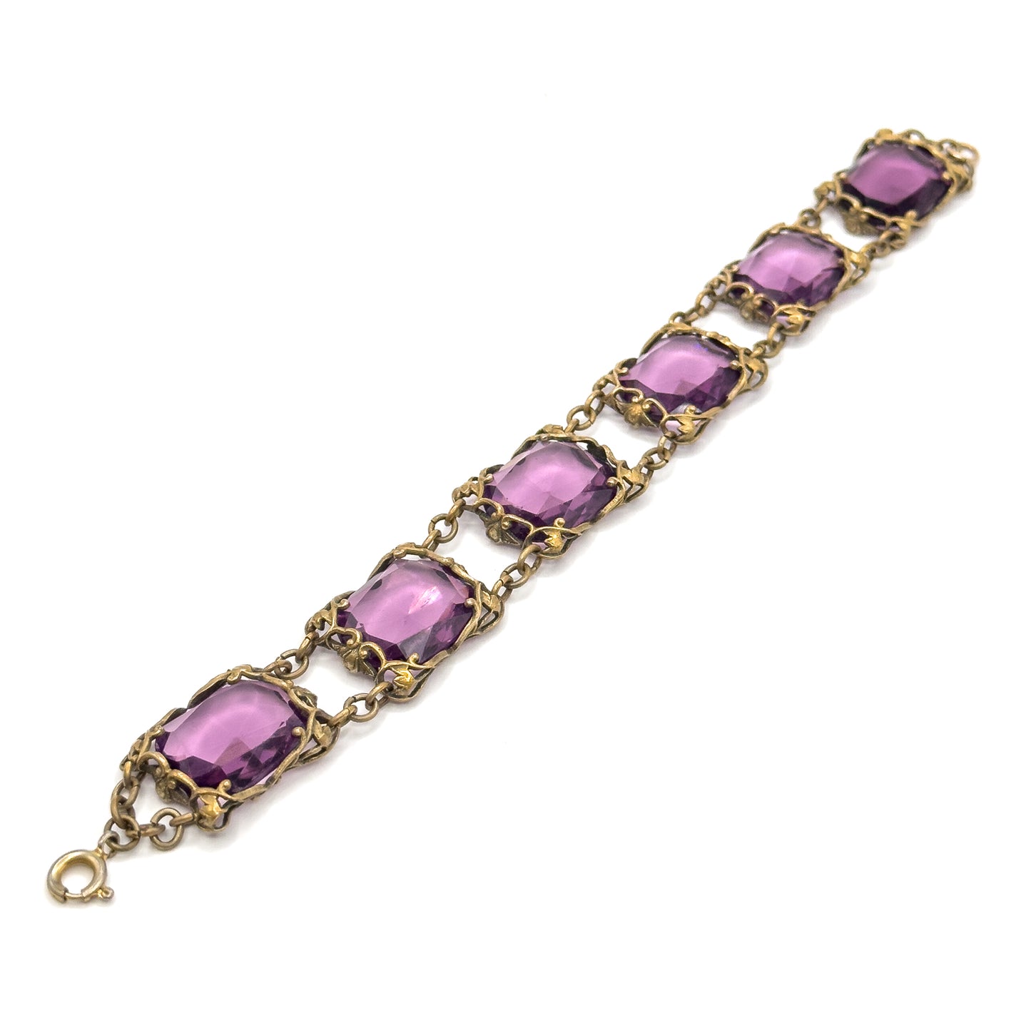 Art Nouveau Purple Paste Floral Bracelet in Base Metal