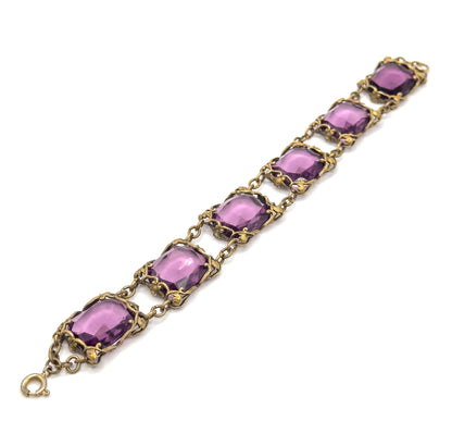 Art Nouveau Purple Paste Floral Bracelet in Base Metal