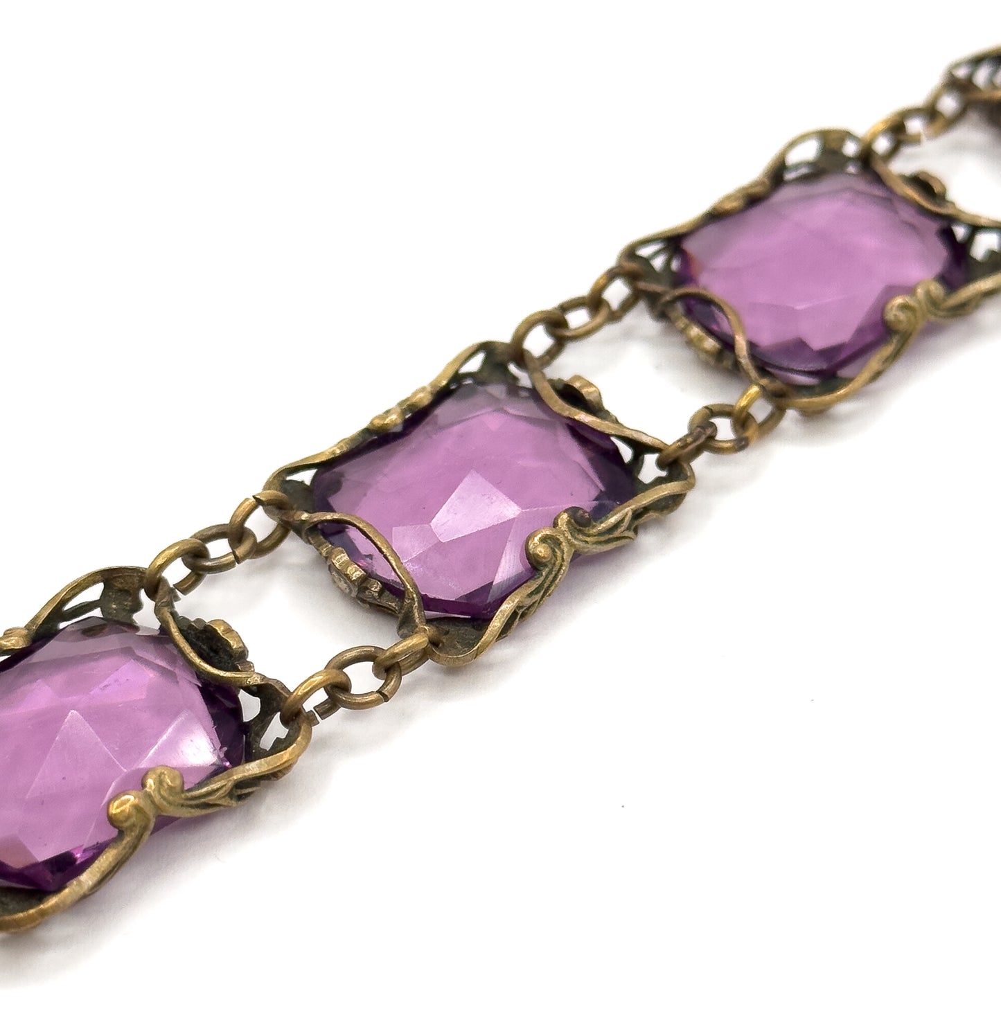 Art Nouveau Purple Paste Floral Bracelet in Base Metal